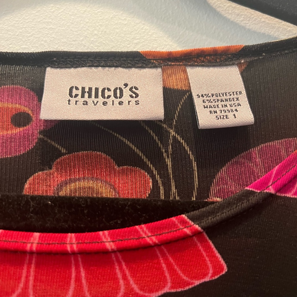 Chico's Black and Red Graphic Long Sleeve Blouse - Picture 3 of 3